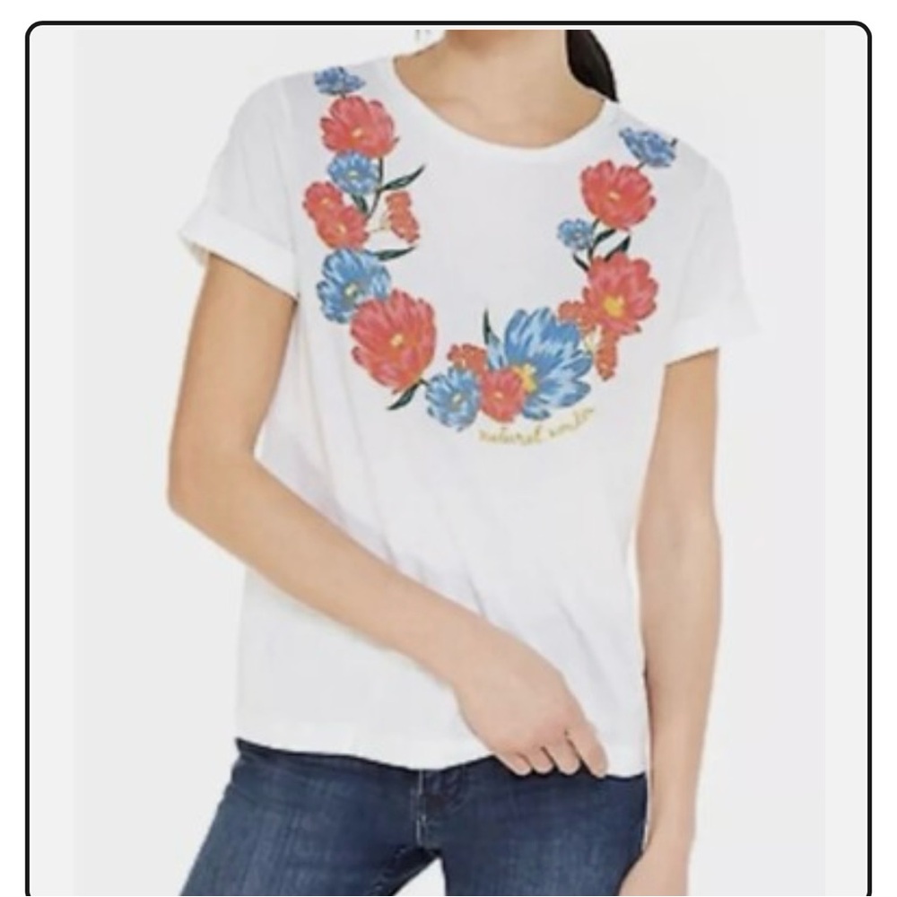 Kate Spade Broome Street Natural Wonder White Tee Floral Design Size Small NEW
